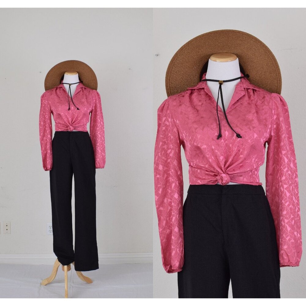 Vintage‎ 80s Pink Polyester Blouse | size S